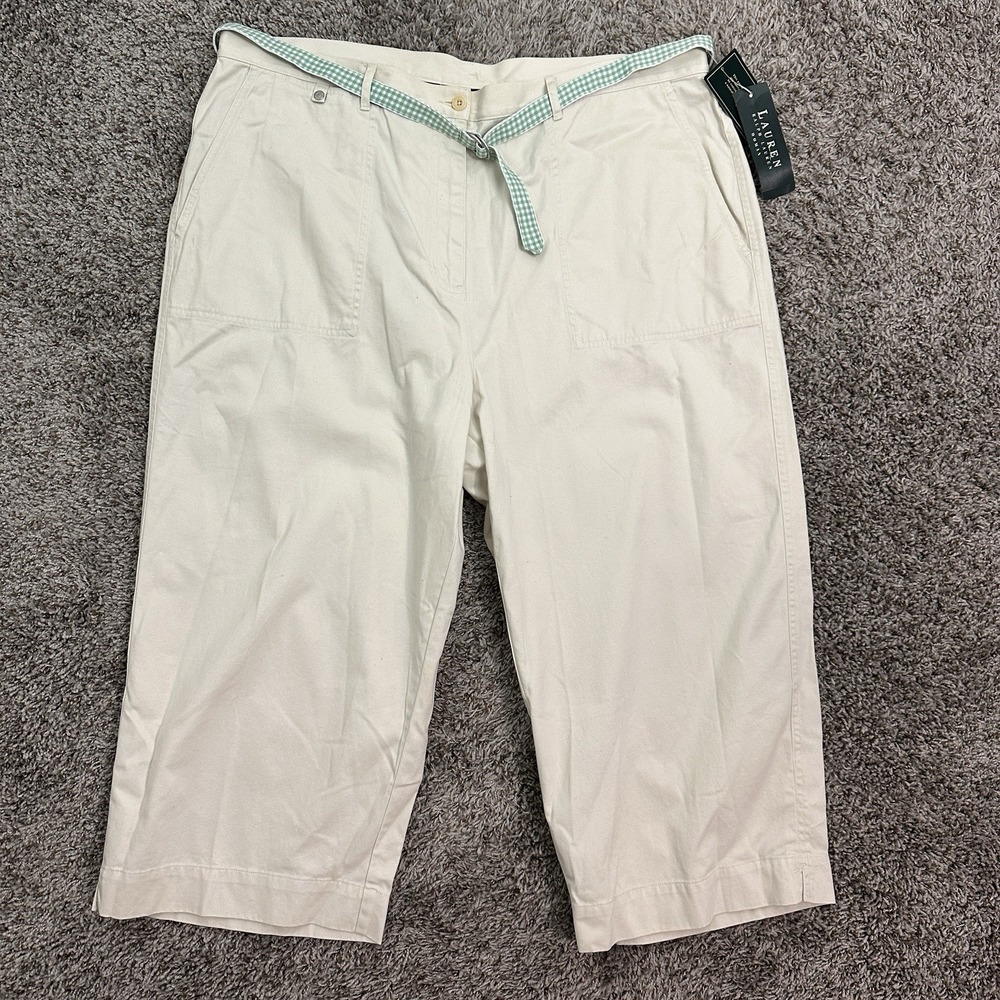 NWT Lauren Ralph Lauren Beige Khaki High Waist Cropped Chino Pants Size 20W - Picture 1 of 9